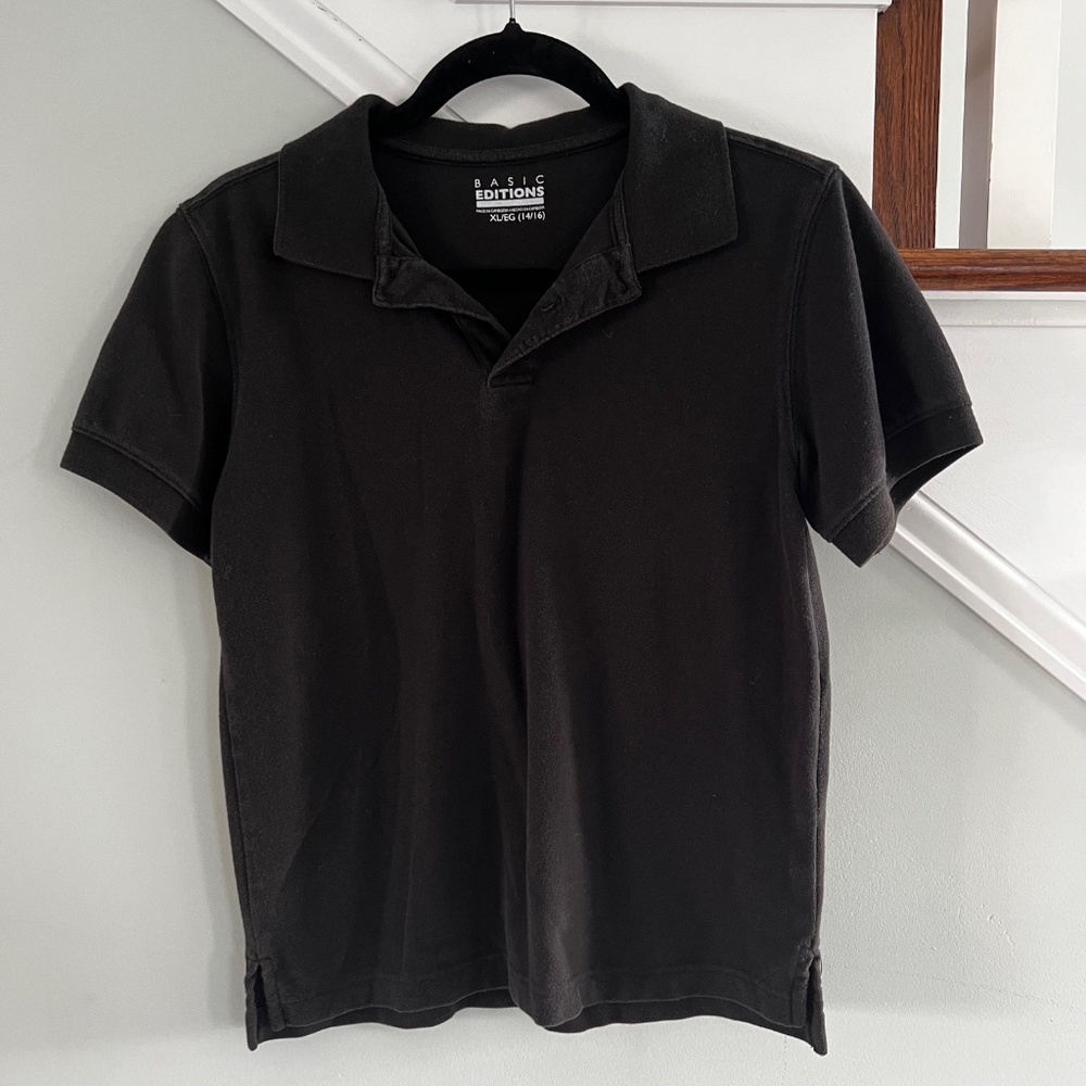 Basic Editions Short Sleeve Black Polo Shirt Size XL (14-16)